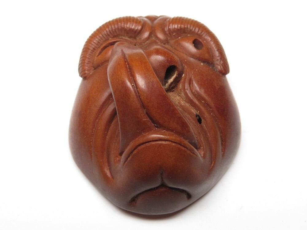 【11375】明治期 堤物 木製 面 根付(初品・買取品)拍卖