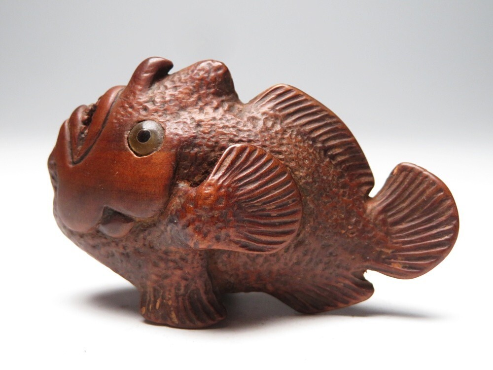 【11399】明治期 堤物 木製 魚 根付(初品・買取品)拍卖