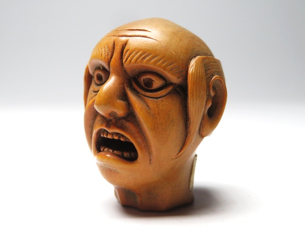 【11424】明治期 堤物 木製 人物 頭 根付(初品・買取品)拍卖