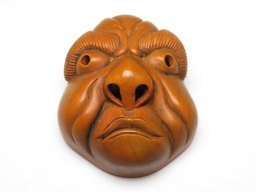 【11475】明治期 堤物 木製 面 根付(初品・買取品)拍卖