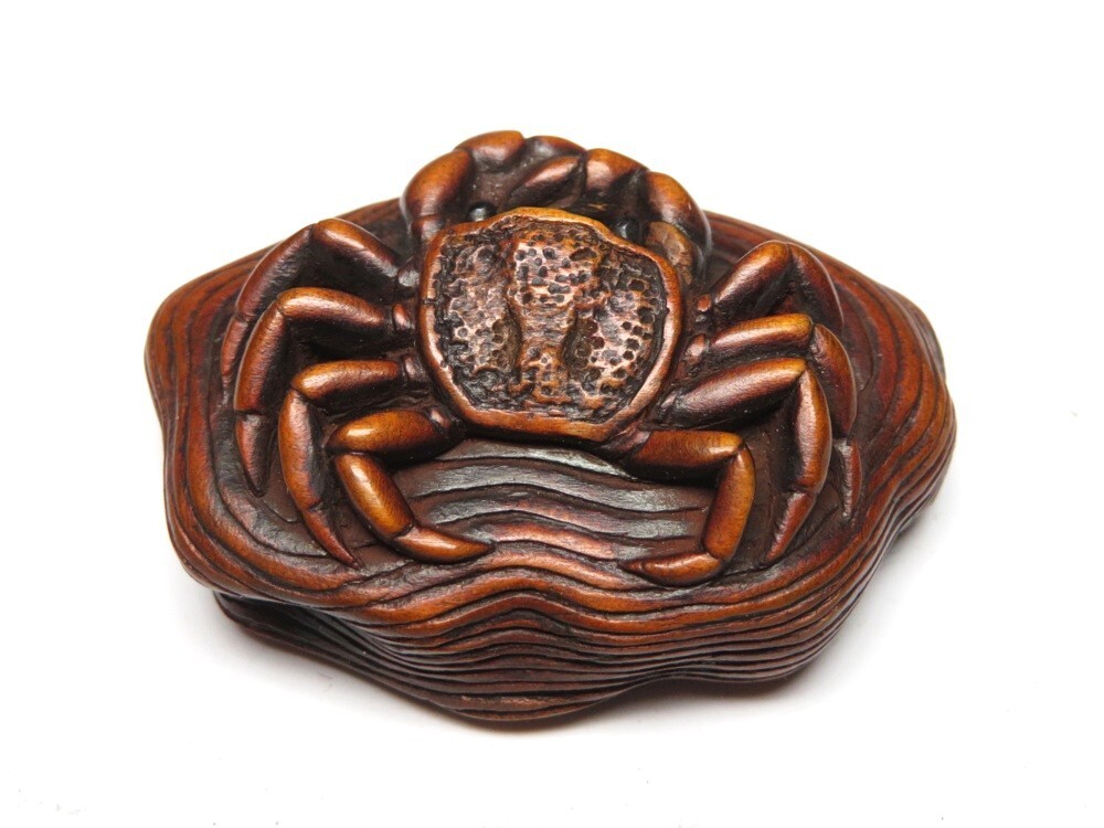 【11501】明治期 堤物 木製 蟹 根付(初品・買取品)拍卖