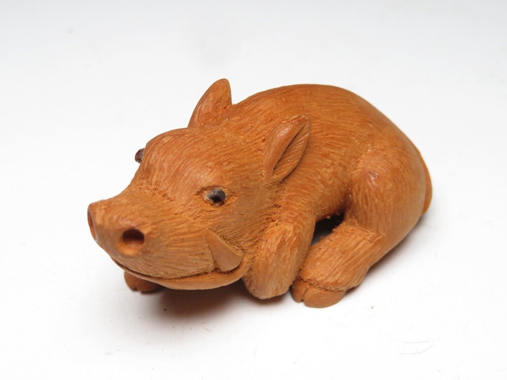 【11502】明治期 堤物 木製 猪 置物(初品・買取品)拍卖
