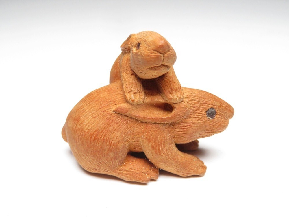 【11510】明治期 堤物 木製 うさぎ 置物(初品・買取品)拍卖