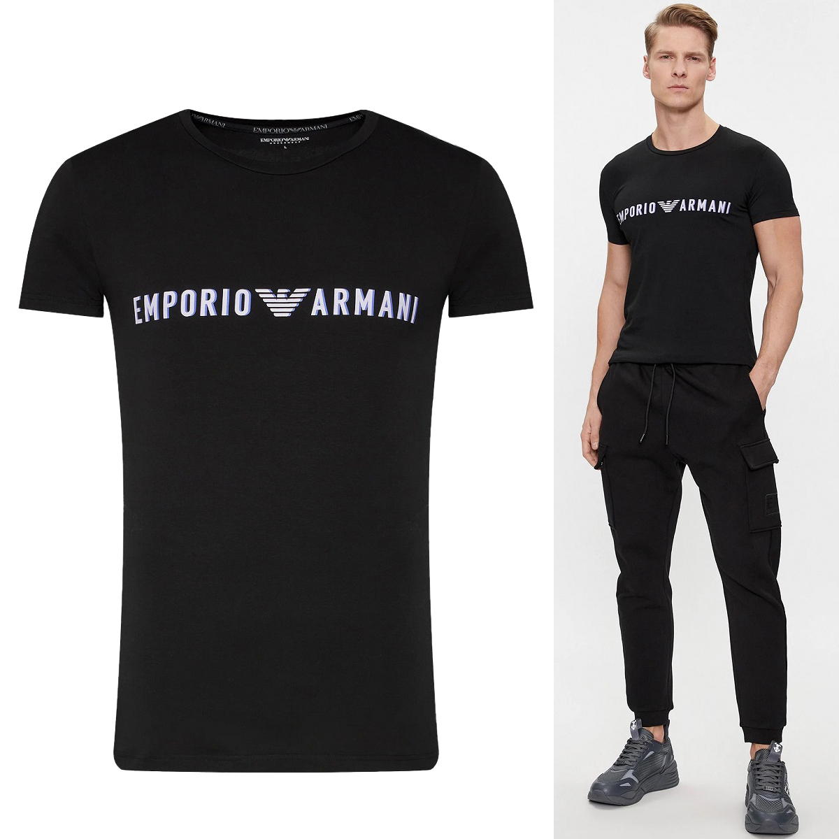 送料無料 77 EMPORIO ARMANI エンポリオアルマーニ 111035 4R516 ブラック Tシャツ 半袖 ロゴ size M拍卖