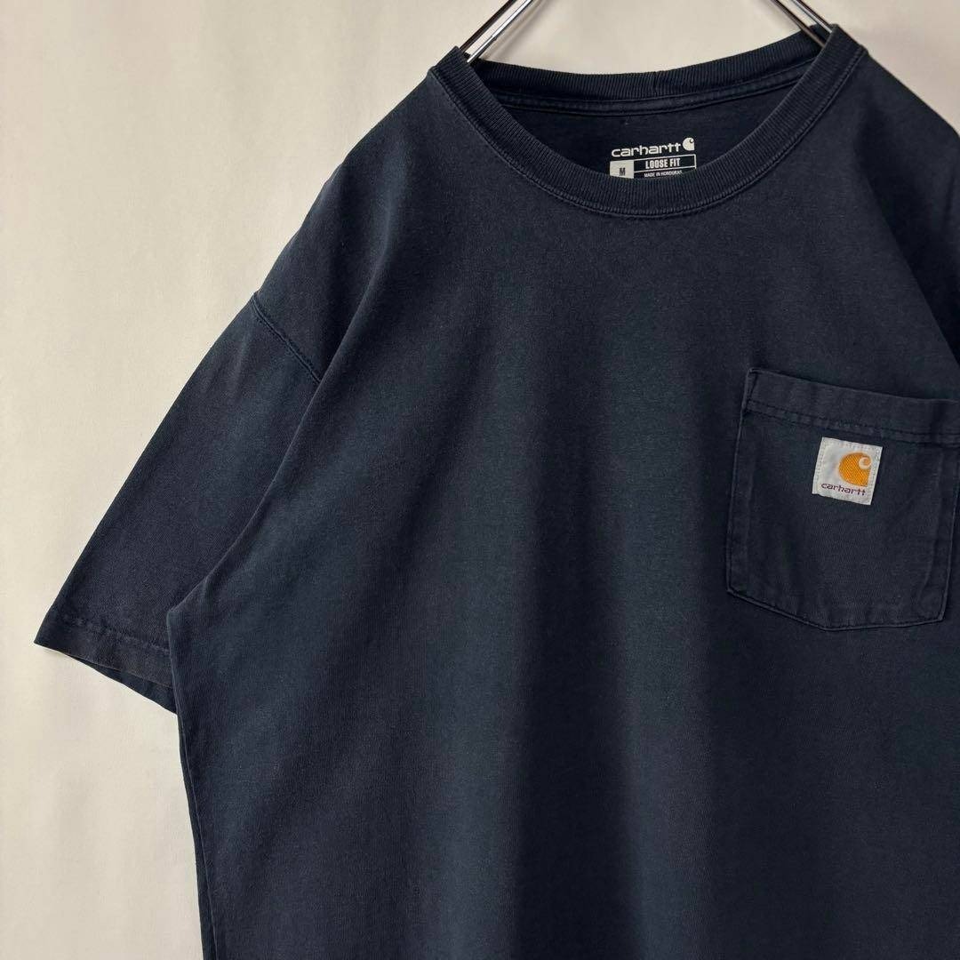 カーハート ワンポイントロゴ ポケット付きTシャツ ネイビー 古着 Mサイズ拍卖