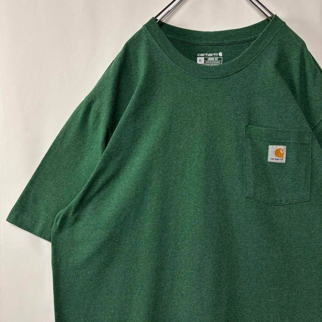 カーハート ワンポイントロゴ ポケット付きTシャツ グリーン 古着 XLサイズ拍卖