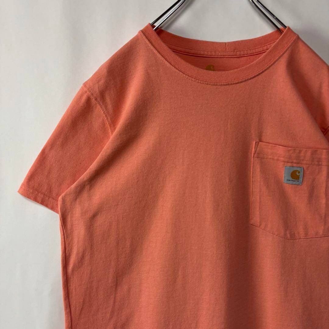 カーハート ワンポイントロゴ ポケット付きTシャツ 古着 Lサイズ サーモンピンク拍卖