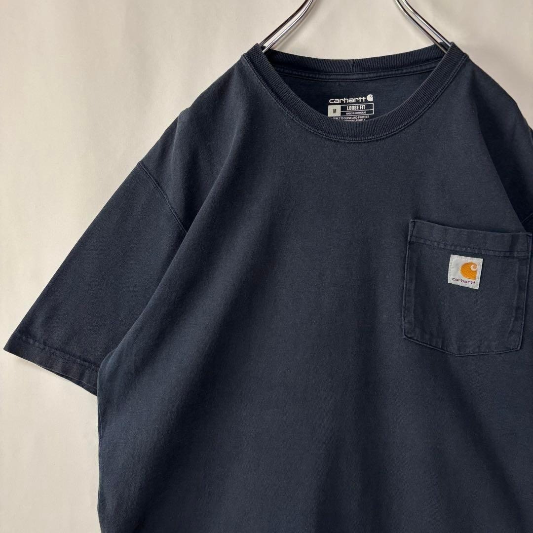 カーハート ワンポイントロゴ ポケット付きTシャツ Mサイズ ネイビー 古着拍卖