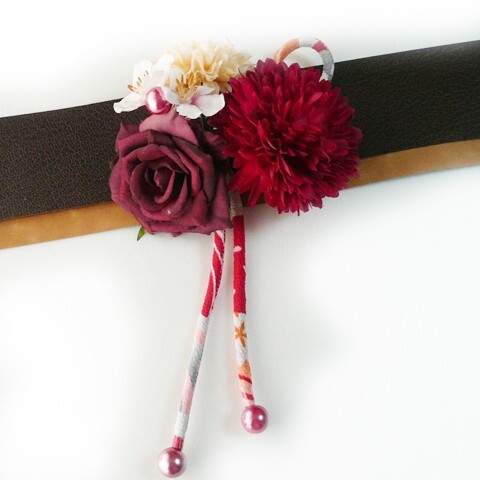 髪飾り 花 菊wとバラ桜 和柄紐付 赤 ワイン 成人式 振袖 結婚式 卒業式 袴 かんざし 浴衣 着物(3)拍卖