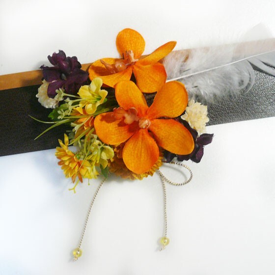 髪飾り 花 ランと小花 オレンジ 成人式 結婚式 振袖 卒業式 袴 浴衣 アートフラワー(2)拍卖