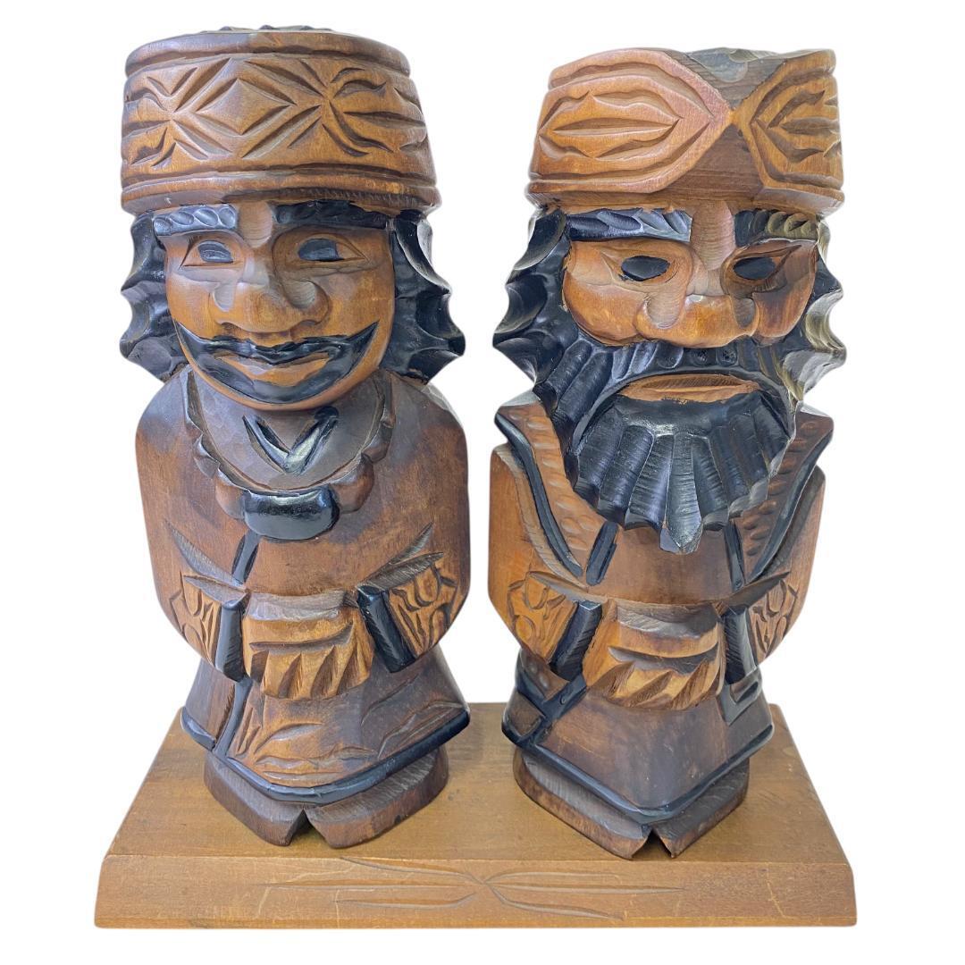 yw22 木彫り アイヌの夫婦 ニポポ人形 木工民芸品 郷土品2体セット レトロ拍卖