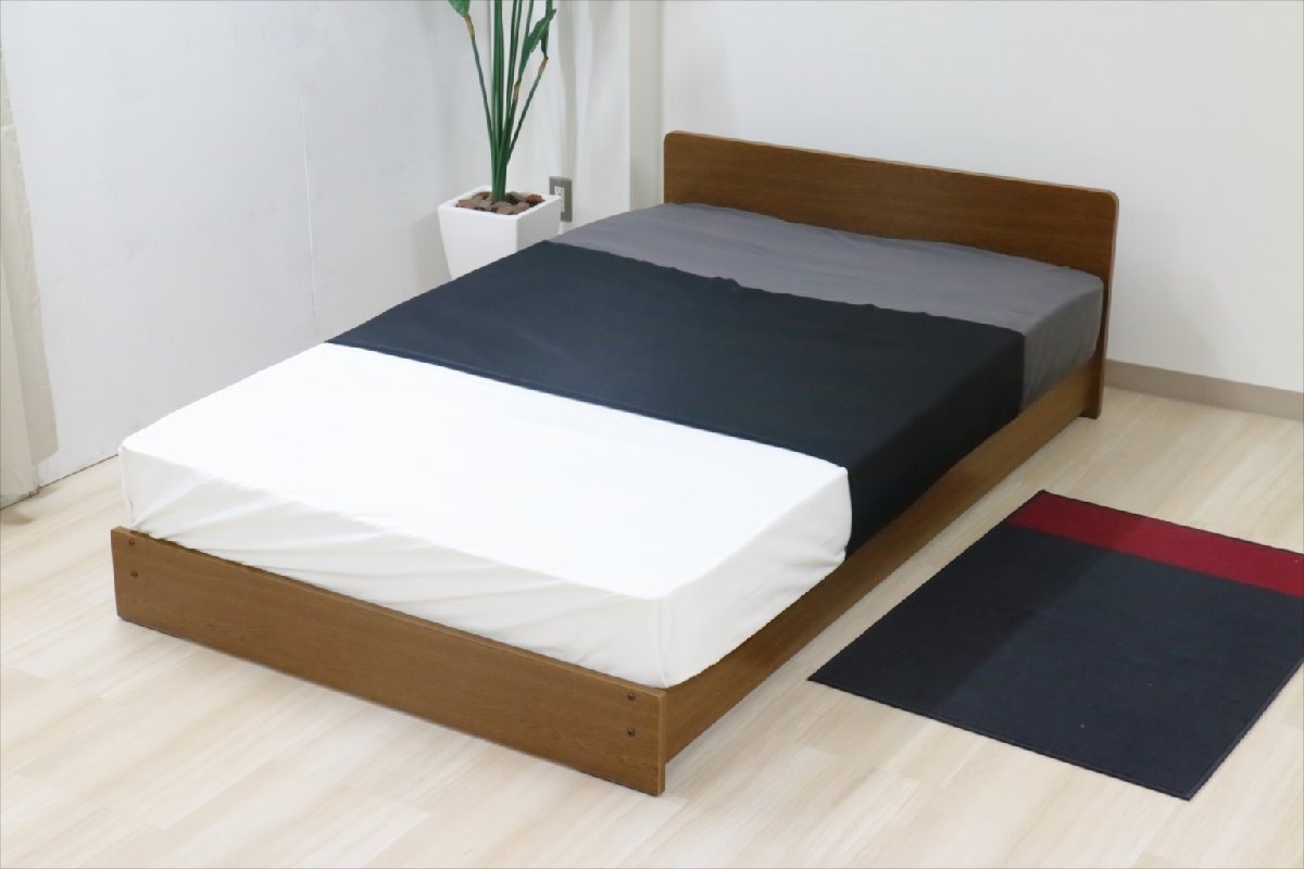 送料無料で激安!シンプルパネルセミダブルベッド マットレス付き ライトブラウン拍卖