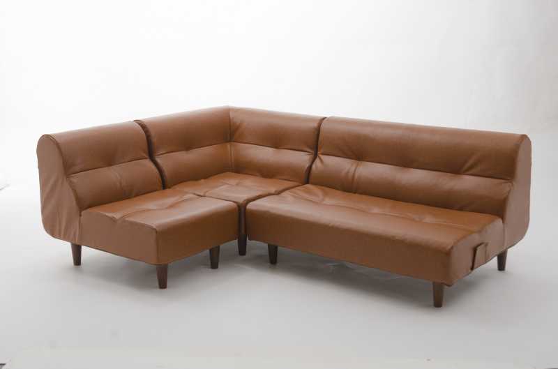 ヴィンテージダイニングソファ3点セット 合成皮革キャメル色拍卖