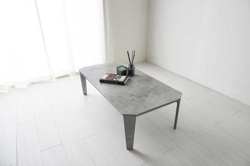 折りたたみテーブル ローテーブル 石目柄 マーブル グレー色 幅105cm 奥行55cm拍卖