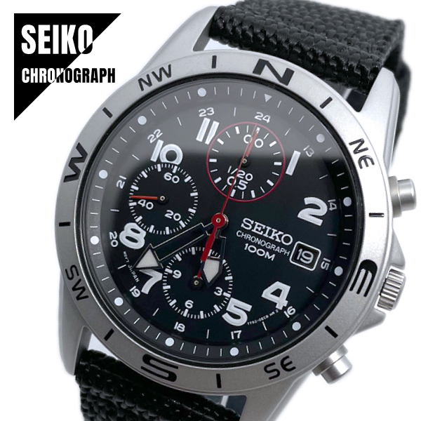 SEIKO セイコー CHRONOGRAPH クロノグラフ 日本製ムーブメント SND399P1 ブラック テキスタイルバンド メンズ 腕時計★新品 人気モデル!拍卖
