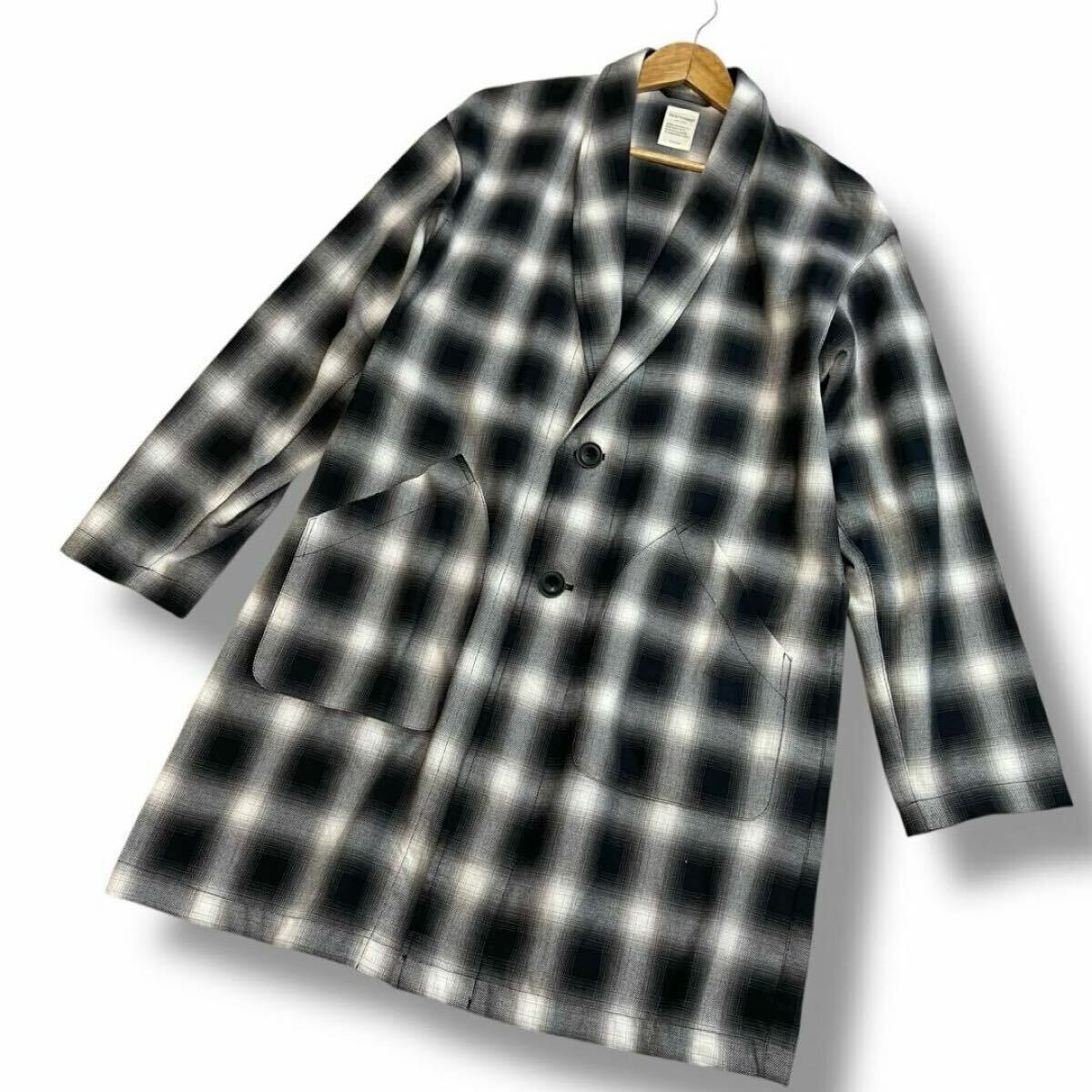 BACK NUMBER バックナンバーコート 黒白格子 グレー ロング 春秋 メンズM拍卖