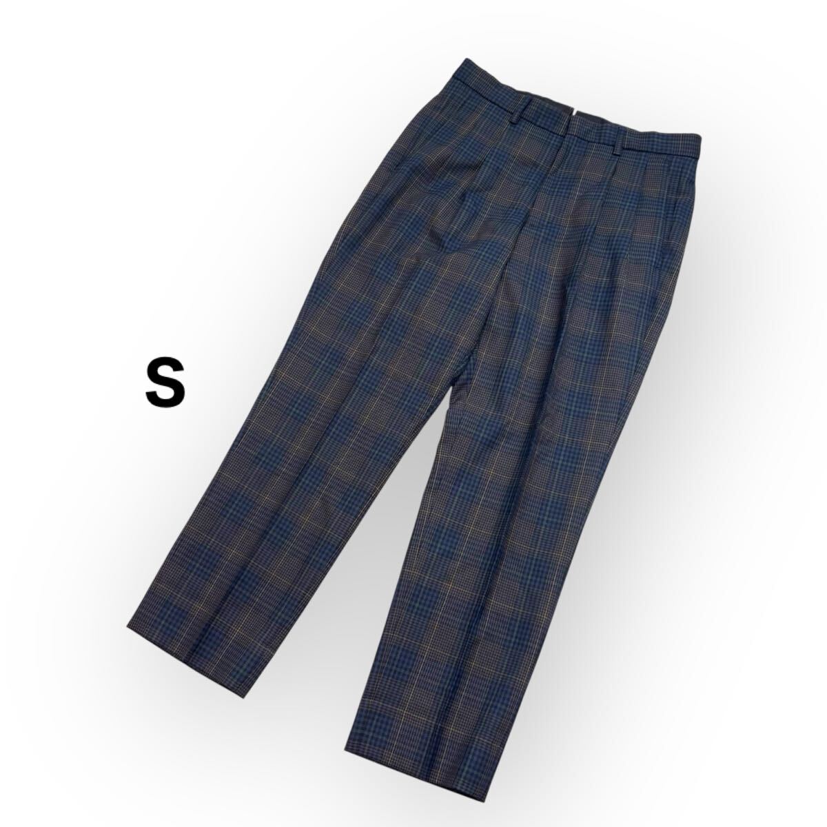 UNITED ARROWS ユナイテッドアローズ パンツ スラックス ボトムス ネイビー チェック テーパードパンツ メンズS拍卖