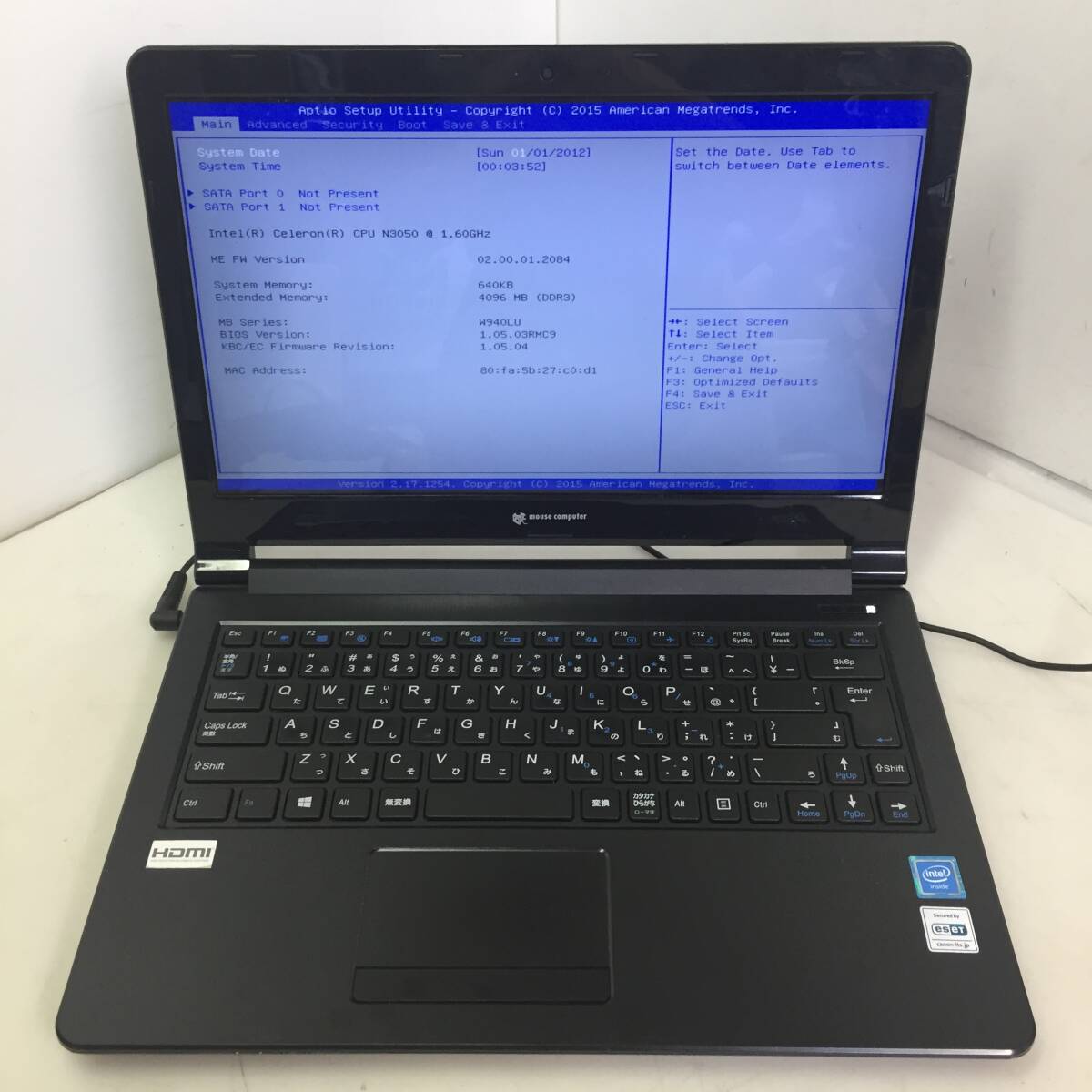 ◇マウスコンピューター W942LU ノートPC Celeron N3050 1.60GHz 4GB【BIOS確認/現状渡し】拍卖
