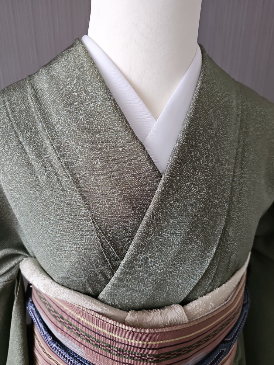 すずや■301【単衣】正絹型染め江戸小紋 裄丈68.5cm 着丈165cm 菊塵系拍卖