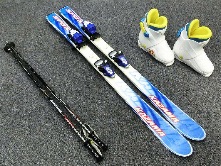 1837★カザマ SPAX ブルー 100cm★中古3点セット/子供スキー/ブーツ20-23cm/ストック80cm/チューンナップ済み/ビンディング設定(無料)拍卖