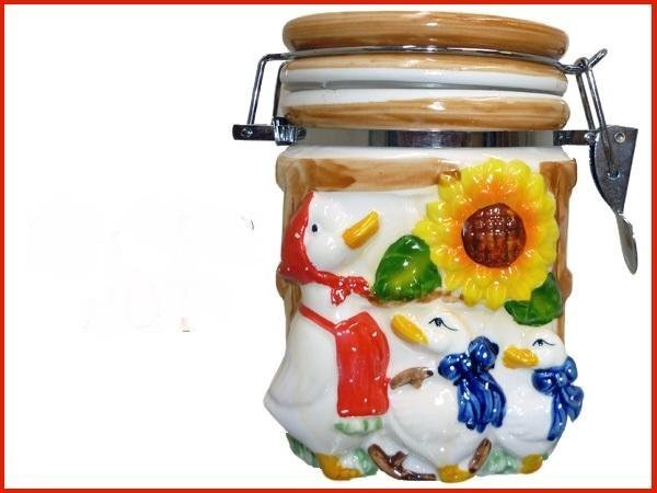 訳あり 処分特価 陶器製 シュガーポット ひまわりとアヒルの親子 インテリア キッチン キャニスター 保存容器 塩つぼ拍卖