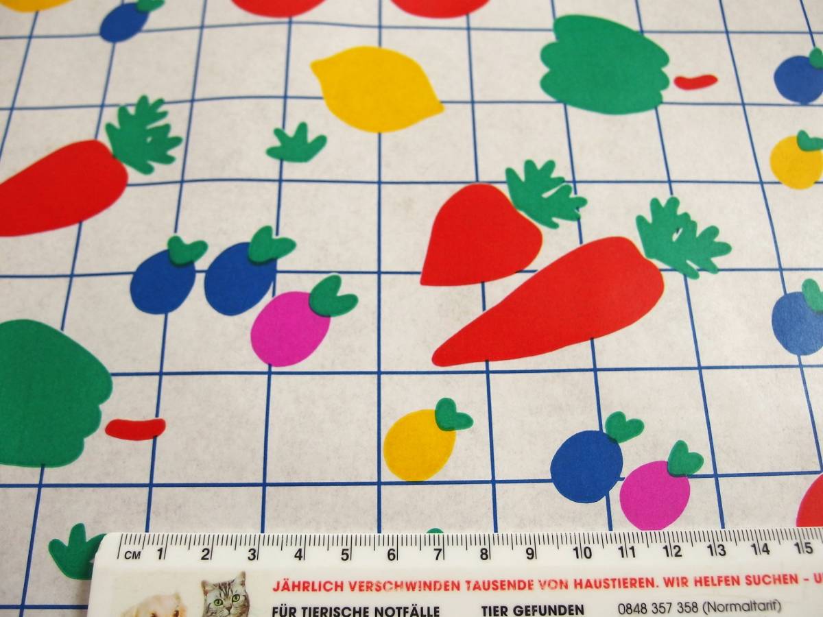 スイス製 ヴィンテージ&レトロ ワックスペーパー,包装紙 (カラフルなベジタブル) 50cm×50cm拍卖