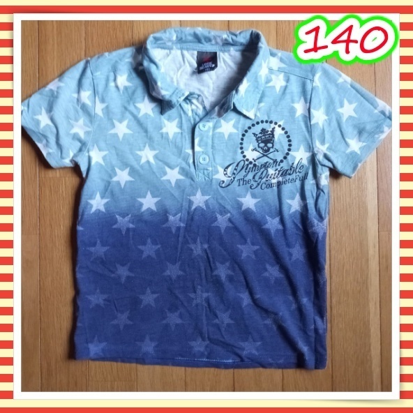 140 ポロシャツ 半袖 髑髏 ドクロ スカル ガイコツ グラデーション 英字ロゴ 王冠 クラウン 星 総柄 キッズ ロック LOCK HEAVEN カジュアル拍卖