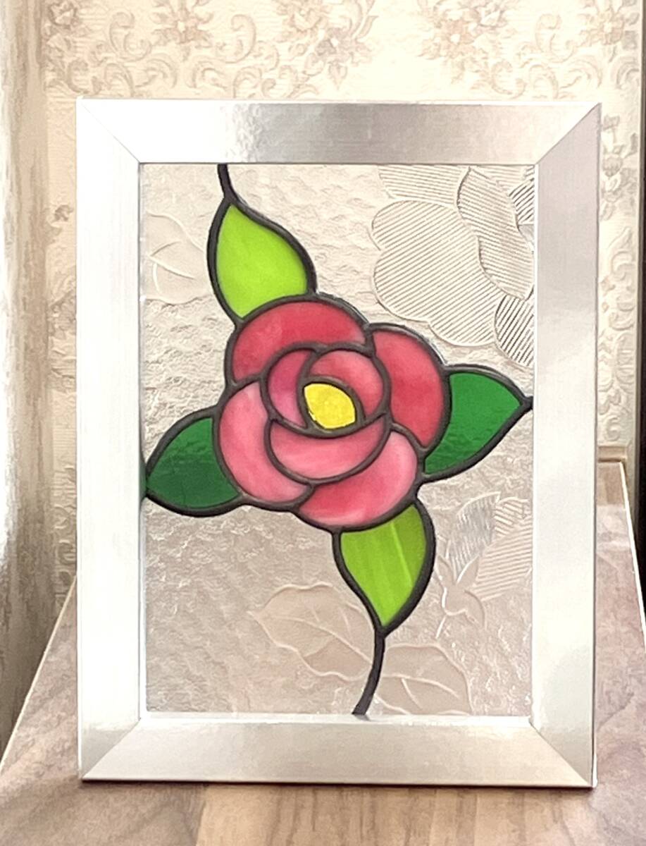 新品ステンドグラス☆薔薇のパネル メタリック調額 ハンドメイド拍卖