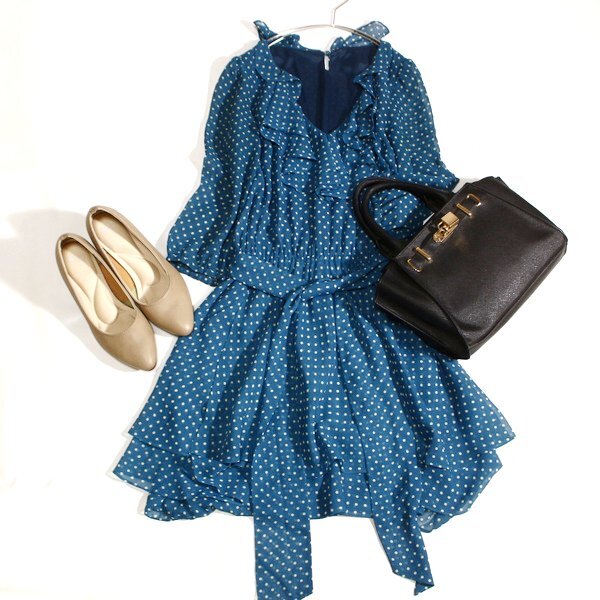 美品 Rope Picnic ロペピクニック可愛いドット柄 シフォンフリル ワンピース 38号 M 春 夏 25A08拍卖