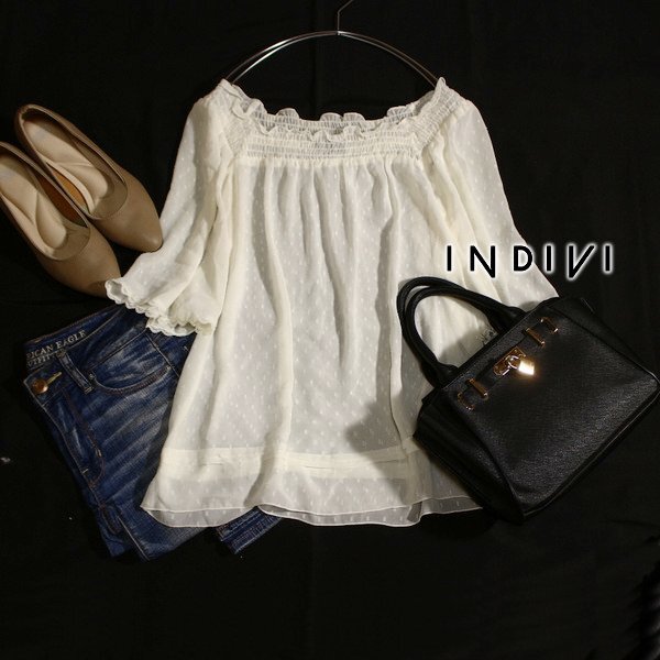 美品 INDIVI インディヴィ 可愛い カットジャガード シフォン カットソー 38号 M 春 夏 25A08拍卖