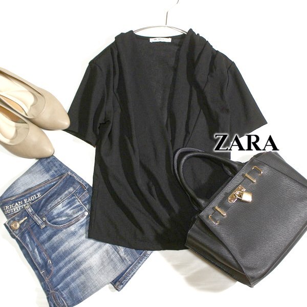 美品 ザラ ZARA TRAFALUC 綺麗めカシュクール ストレッチ カットソー M 春 夏 25B08拍卖