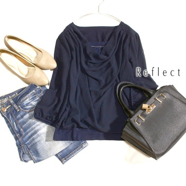 美品 (株)ワールド REFLECT リフレクト 綺麗め ブレード付き ドレープ シフォン重ね カットソー 9号 M 春 秋 25D06拍卖