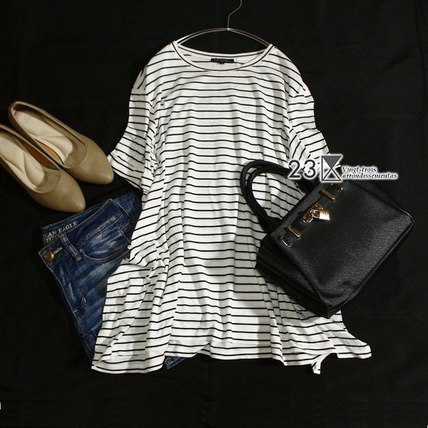 美品 オンワード樫山 23区 大人可愛い Aライン ストレッチ カットソー 38号 M 春 夏 25D07拍卖