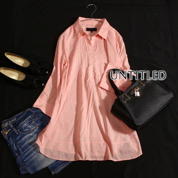 美品 UNTITLED アンタイトル 綺麗め薄手 ピンタック ロールアップ コットンシャツ 2号 M 春 夏 25A05拍卖