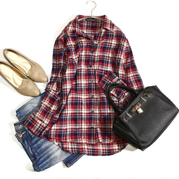 美品 Urban Research アーバンリサーチ 格子柄 コットン 長袖シャツ F 春 秋 25B08拍卖