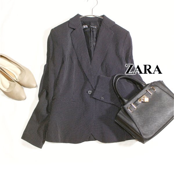 美品 ザラ ZARA 可愛いドット柄 スーツ生地 ジャケット 36号 S 春 秋 合服 25C08拍卖