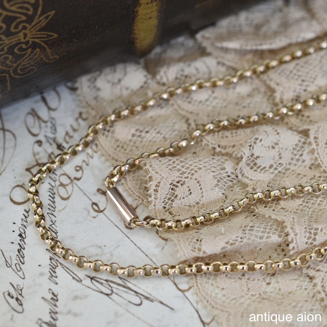 英国アンティーク 19世紀後期頃 9ctゴールド ベルチャーチェーンネックレス バレルクラスプ拍卖