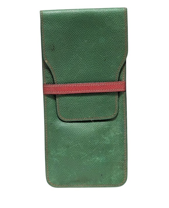エルメス ペンケース メガネケース レザー グリーン 緑 赤 レディース 革製 レッド メンズ レディース HERMES 【中古】拍卖