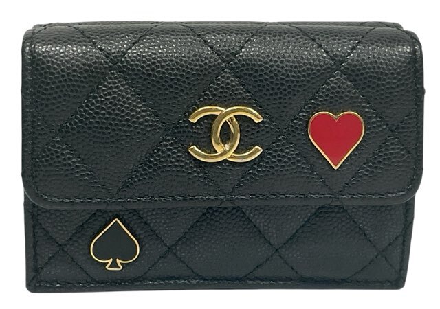 シャネル CHANEL 財布 スモールフラップウォレット 3つ折り コンパクト キャビアスキン AP3081 ハート 【中古】拍卖