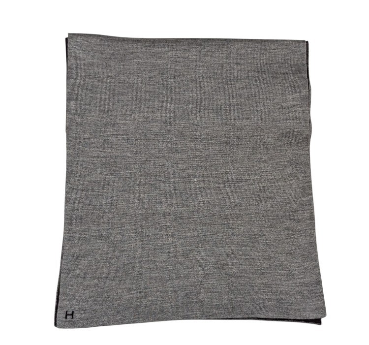 エルメス マフラー リバーシブル Hロゴ ブラウン グレー カシミヤ70% シルク30% シルク HERMES ストール 【中古】拍卖