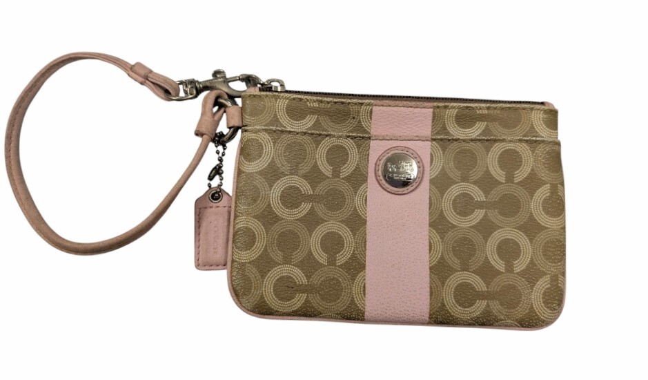 コーチ リストレット ミニポーチ 小物入れ ポーチ PVC シグネチャー COACH ベージュ ピンク レディース 【中古】拍卖