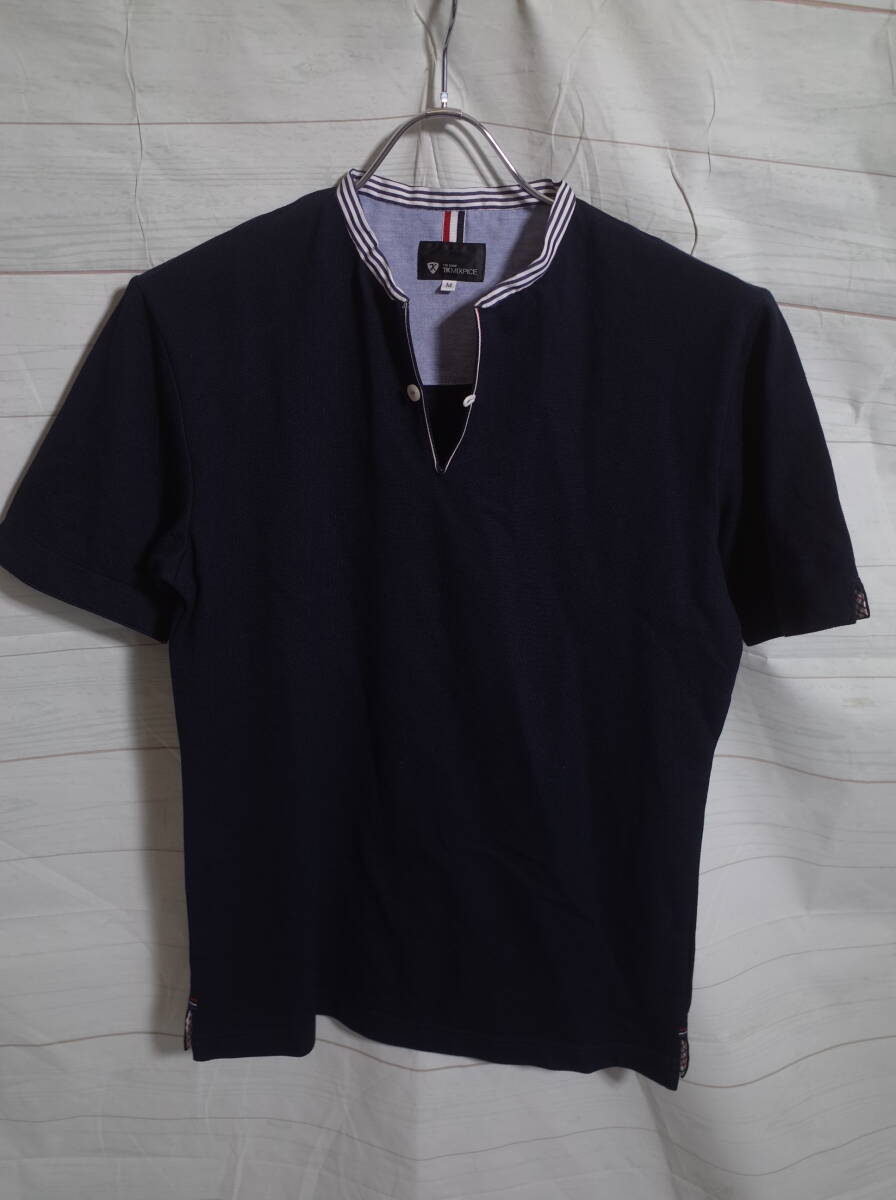 メンズ pm865 TK MIXPICE タケオキクチ 鹿の子 ヘンリーネック 半袖 Tシャツ M ネイビー 紺 ネコポス可拍卖