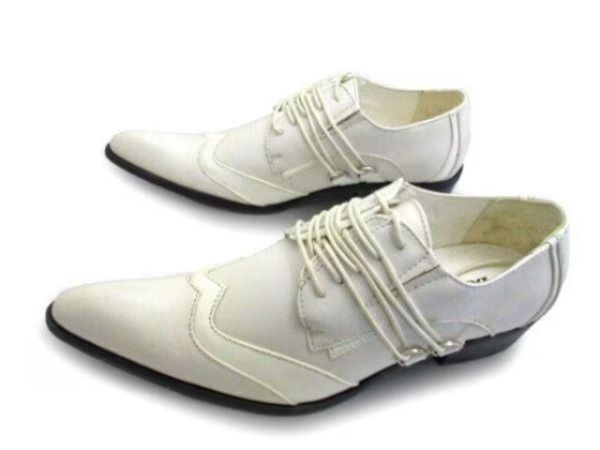 1円~L548新品BOREDOMカジュアル変則レースアップ/ウィングチップ25.5㌢白♂拍卖