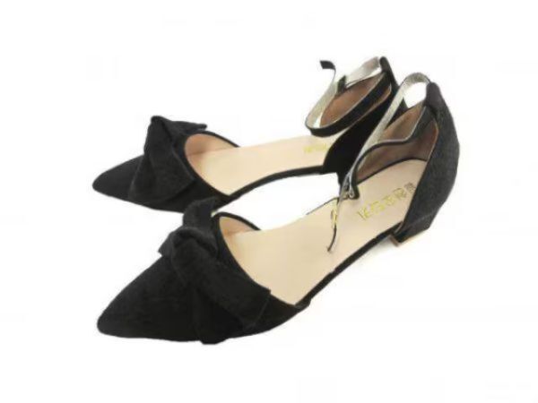 1円~L540新品リボン/ストラップパンプス24.5㌢黒♀拍卖