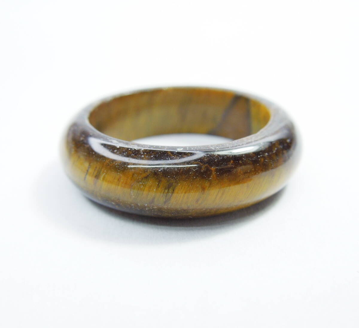 T14 約15.5号 タイガーアイ くりぬきリング 天然石 新品 指輪 難 新品 未使用 イエロータイガーアイ リング ブラウン 難有拍卖