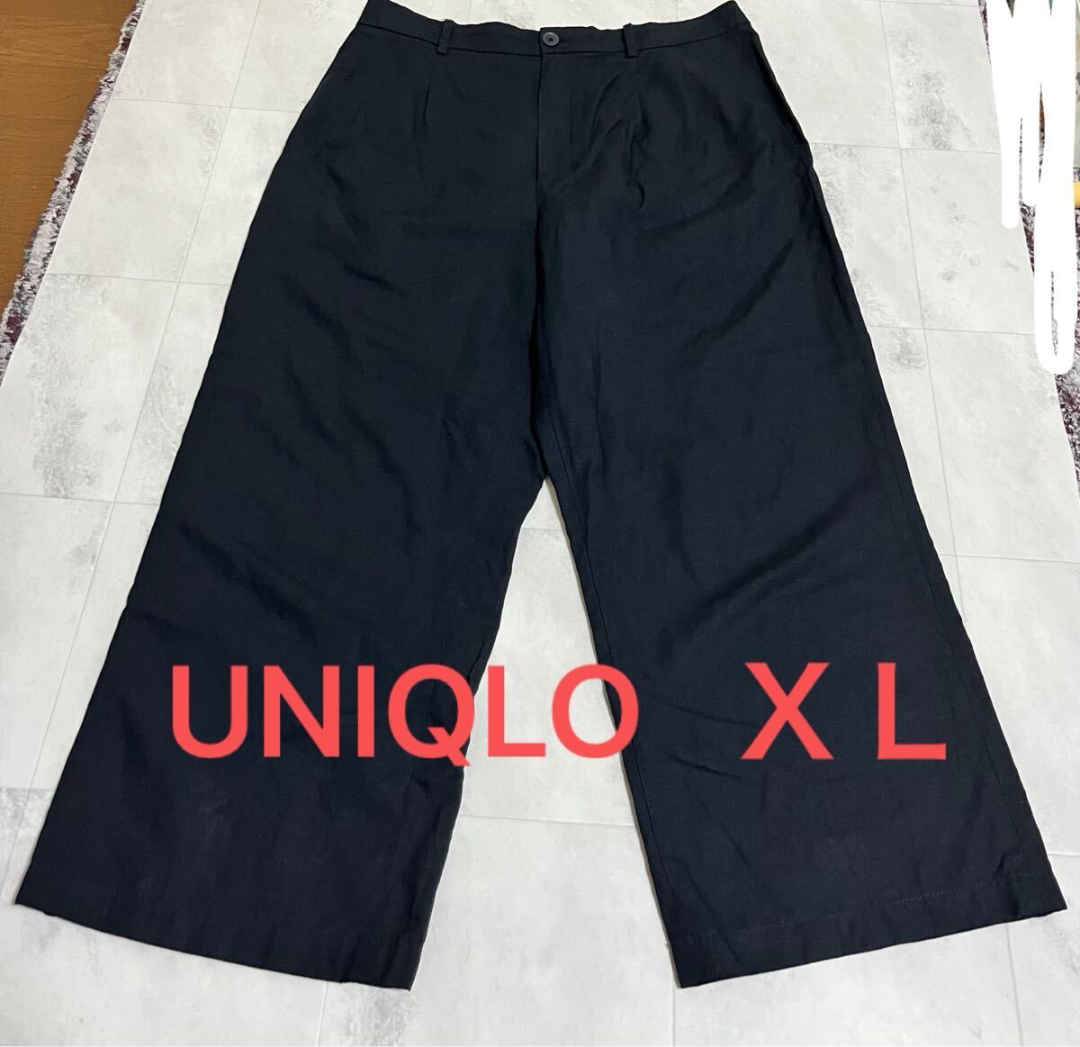 UNIQLO ユニクロ リネンブレンドタックワイドパンツ XL 75-81 ブラック 黒拍卖