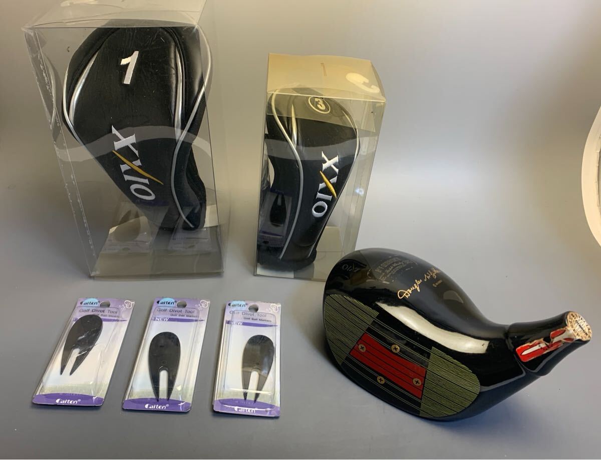 GOLF ゴルフグッズ 4種類set 100サイズ発送 1番&3番ゴルフクラブカバー&MC GIBBONS マックギボンズ ゴルフボトル ウイスキー特級 他拍卖