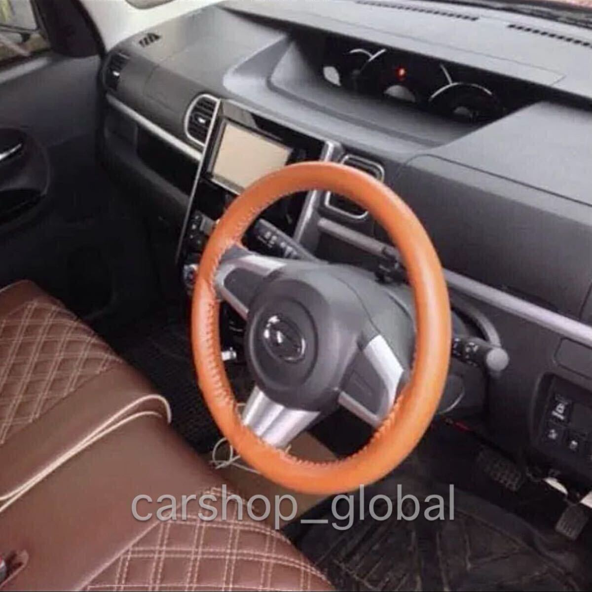 ダイハツ タント対応 本革ステアリングカバー 編み込み 5色カラー ブラック/グレー/ベージュ/ブラウン/レッド LA600S/L375S/L350S/RS/X等 拍卖