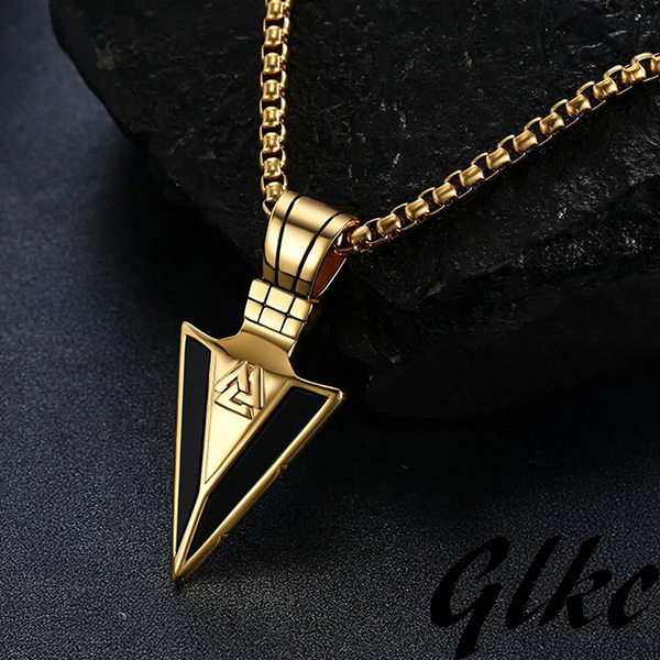 【アローと三角をモチーフにしたクールなデザイン】 メンズネックレス シルバー925 金属アレルギー対応 ゴールドメッキ プレゼント拍卖