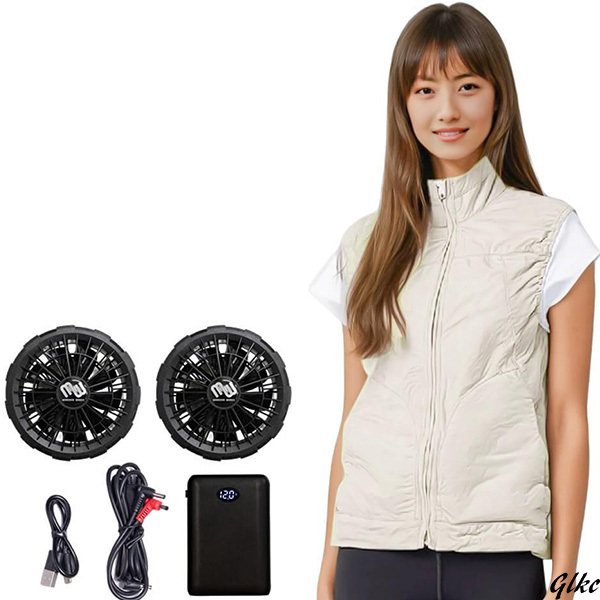【女性向けのスリムデザインでスタイリッシュに着こなせる】 空調ベスト Mサイズ おしゃれ 速乾吸汗ベスト 熱中症予防 エクリュグレー拍卖